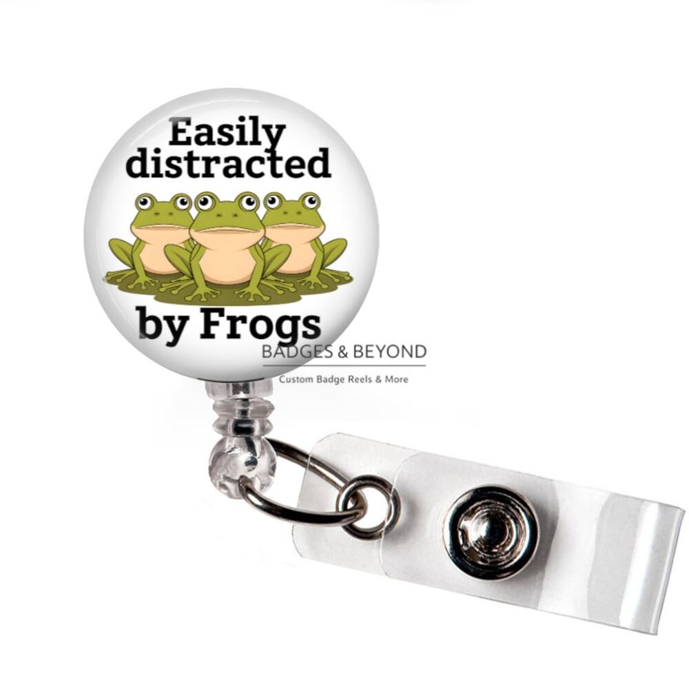 Easily Distracted by Frogs Badge Reel | Cute Retractable ID Name Tag Holder